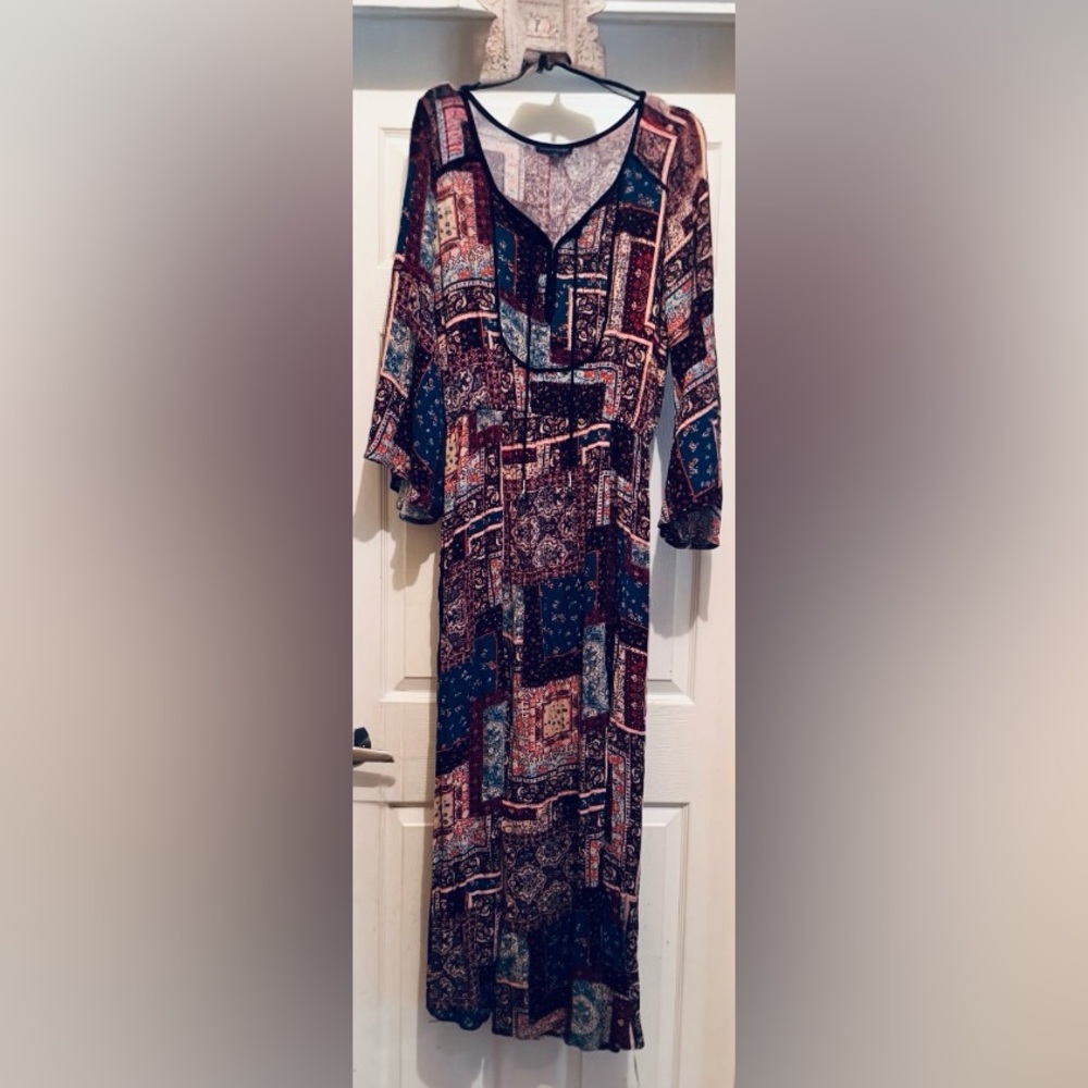 American Eagle Sz L Bohemian Patchwork Maxi Dress